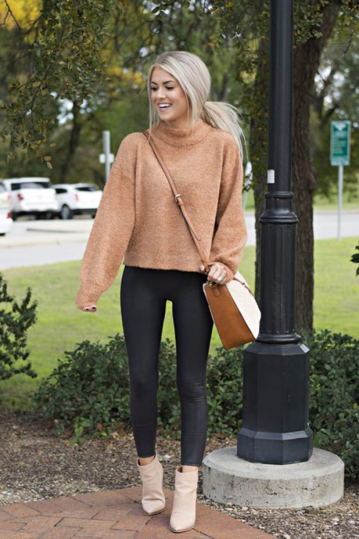 High neck drop shoulder sweater