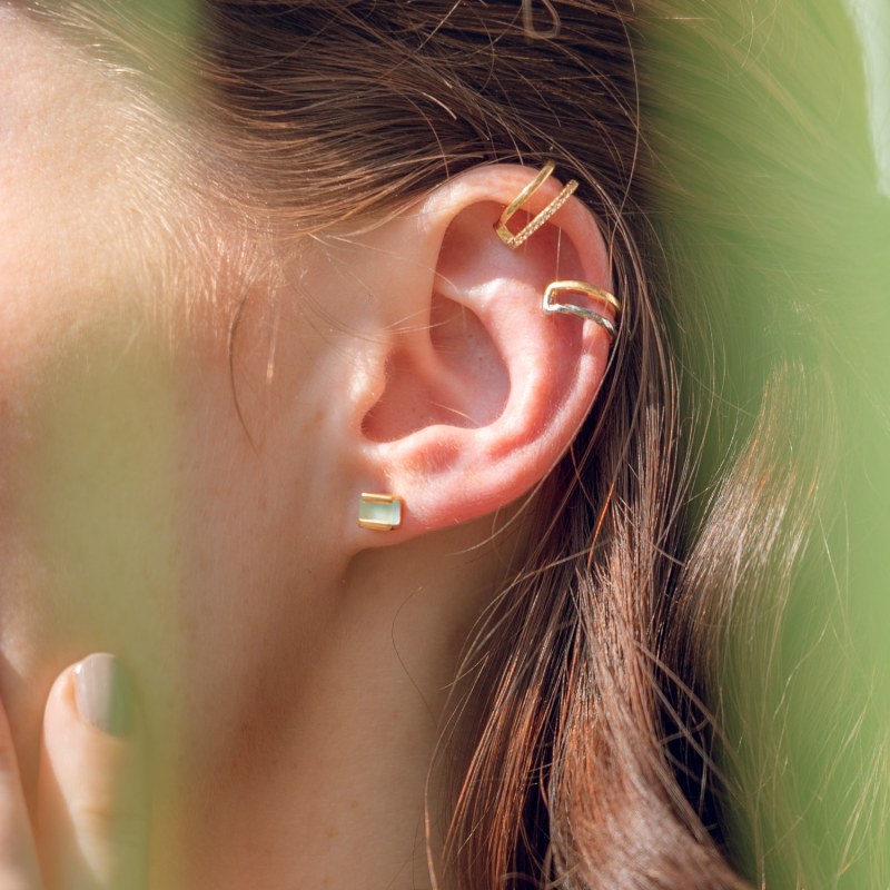 White Gemstone Ear Huggers