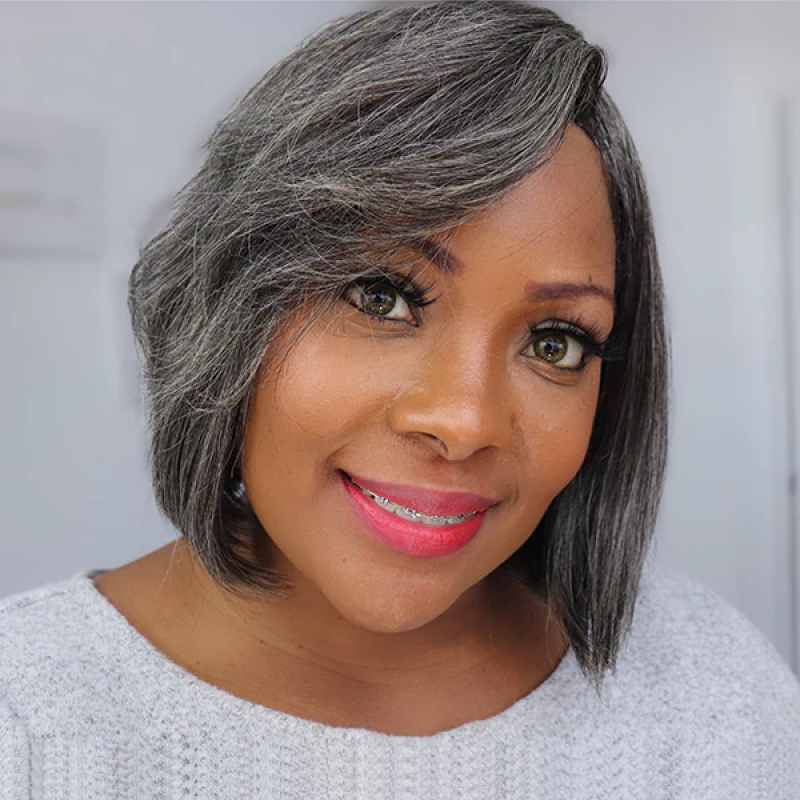 Salt and Pepper Color Closure Bob Wig