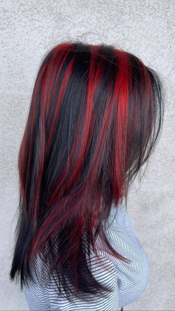Black Hair With Red Highlights | Stylevore Black Hair With Red Highlights | Stylevore
