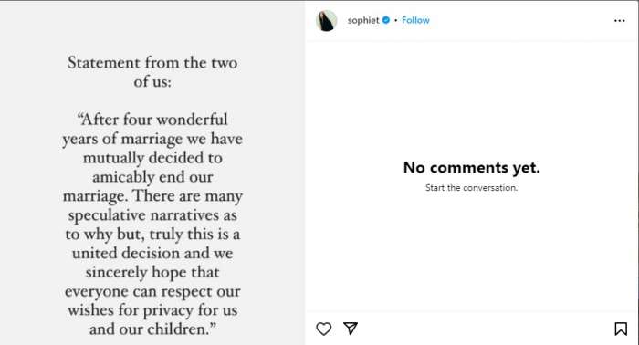 Sophie Turner Divorce post