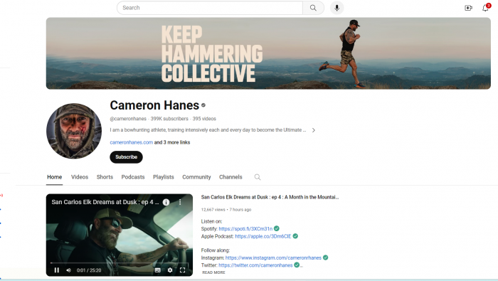 Cameron Hanes Youtube Channel