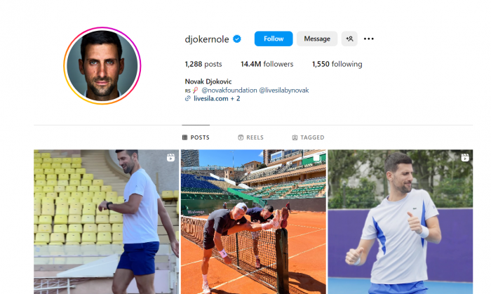Novak Djokovic Instgram Account