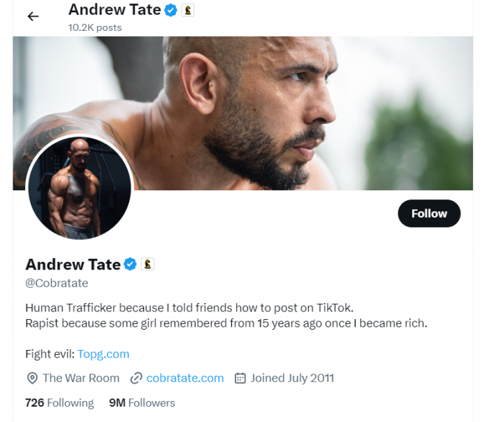Andrew Tate Twitter Account 
