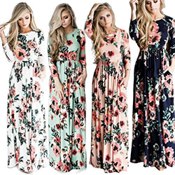 Women's Casual Floral Printed Long Maxi Dress Long Sleeve SunDress with Pockets: Casual Long Maxi,  Maxi dress,  Printed Outfits,  Chiffon dresses  