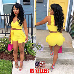 Women Stripe Two-Piece Sports Romper Crop Top Shorts Jumpsuit Summer Set Outfits: Cocktail Mini Dress,  Plus Size Party Outfits,  Black Girl Plus Size Outfit,  Yellow Crop Top  
