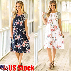 US Summer Women's Boho Short Sleeve Beach Midi Dress Casual Floral Sundress S-XL: Women Sleeveless Dress,  Beach outfit  