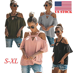 Womens Sexy Boat Neck Short Sleeve T-Shirt Tunic Tops Off Shoulder Summer Blouse: 