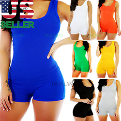 Women Lady Sleeveless Short Romper Jumpsuit Bodysuit Stretch Leotard Top Blouse: Bodysuit  