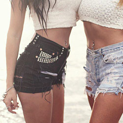 Fashionable White Crop Top And Blue Denim Short Shorts...: 