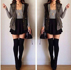 Stylish Hipster Outfits for Teen Girls in 2022 | Black Thigh High Boots Trend: Cute Tumblr Outfits  