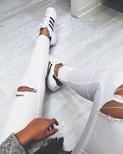 #adidassuperstar #rippedjeans #white...: Cute Tumblr Outfits,  White vans  