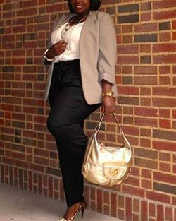 Paper bag, Plus-size model - pants, blazer, fashion, bag: Plus size outfit  