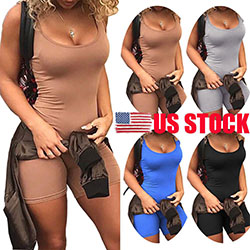 US Women Casual Sleeveless Bodycon Romper Jumpsuit Club Bodysuit Short Pants: 