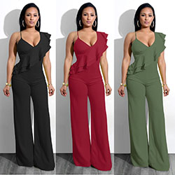 Sexy Women sleeveless ruffled v Neck bodycon casual club party jumpsuit rompers: 