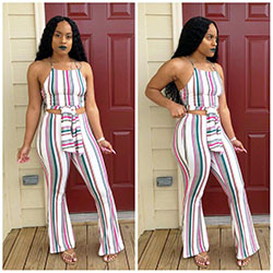 Sexy Women Playsuit 2Piece Summer Casual Jumpsuit Sexy Print Striped Rompers: 