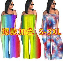 Women Sexy Summer Off The Shoulder Loose Pockets Jumpsuit Wide Leg Rompers: 