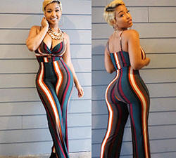Sexy Women spaghetti strap bodycon striped long pants jumpsuit playsuit rompers: Spaghetti strap  