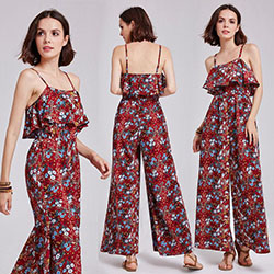 Alisa Pan Women Clubwear Summer Strappy Floral Jumpsuits Split Rompers 07186: jumpsuit  