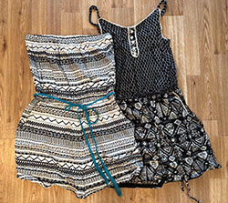 Lot of 2 women’s Jr’s size L Large Romper jumper jumpsuit shorts strapless cami: 