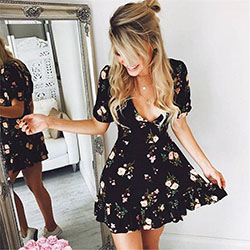 Women's Boho Floral Chiffon Summer Party Evening Beach Short Mini Dress Sundress: Chiffon dresses  