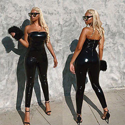 Jumpsuits & Playsuits. Women's Sexy Solid Strapless Off-shoulder PU Leather Bodycon Jumpsuits RompersRomper suit Artificial leather: 