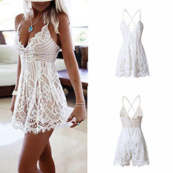 Women's Strap Deep V Collar Sexy Backless Jumpsuits Rompers Lace Casual Skirt: 