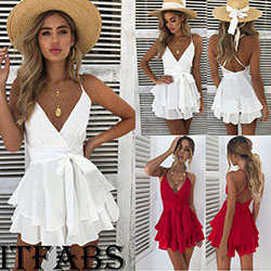 Women Holiday Mini Playsuit Bodysuit Rompers Summer Beach Casual Jumpsuit US: 