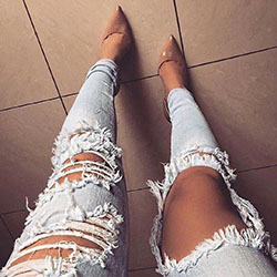 Perfect Heel Combination For Ripped jeans: Ripped Jeans,  High-Heeled Shoe,  Slim-Fit Pants,  Stiletto heel,  High Heels For Girls  