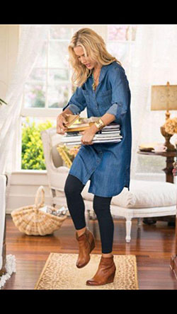 cool How comfortable does this look? Soft chambray shirt dress, black legging an...: 