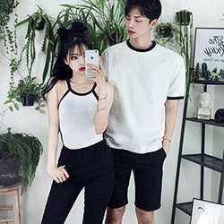 White T-shirt With Black Pant Cool Matching Outfits For Asian Couples!: 