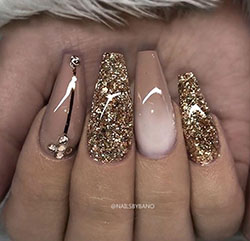 Pink and golden glitter nail designs...: Nail Polish,  Gel nails,  French manicure,  Glitter Nails  