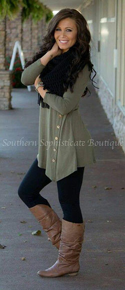 nice Looking for ways to style my olive green button down shirt. Black scarf, le...: 