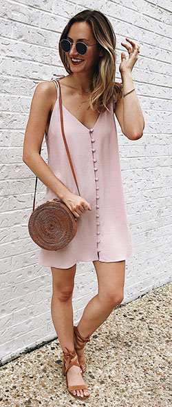 Outfits Ideas for Tall Girls: #summer #outfits Blush Silk Slip Dress + Brown Sandals + Brown Leather Shoulder ...: 