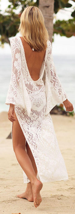 Elegant beach wear: Backless dress,  Beach Vacation Outfits  