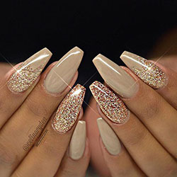 Sparkling Golden Glitter Nails...: Nail Polish,  Gel nails,  French manicure,  Glitter Nails  