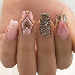 Soft Pink Gold Glitter Ombre and Geometric Designs: Hair Care,  Glitter Nails  