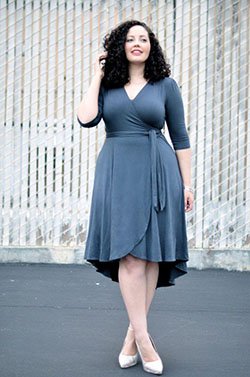 Outfits For Curvy Women : Girl With Curves: Wrap Dress. A curvy girl classic and must have. A wrap dress ...: Plus size outfit,  Curvy Girls,  Cute Outfit For Chubby Girl,  V-Neck Belted Dress Outfits  