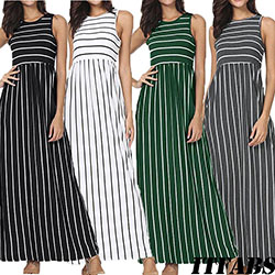 Fashion Women's Summer Sleeveless Striped Pockets Flowy Casual Long Maxi Dress: Women summer fashion outfit,  Women Sleeveless Dress,  Casual Long Maxi,  Long Dress  