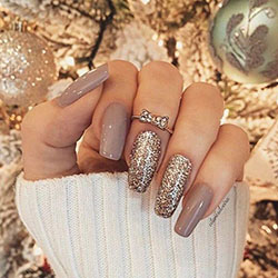 Mix and match gold glitter nude nail polish...: 