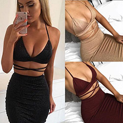 Summer Women 2 Piece bandage Two Piece Crop Top + Short Skirt Set Lace Up Dress: 