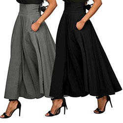 US STOCK ! Women  High Waist Skater Flared Pleated Swing Long Skirt Dress #150: 