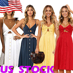 USA Women Boho Strap Long Maxi Dress Evening Party Beach Dresses Summer Sundress: Plus Size Party Outfits  