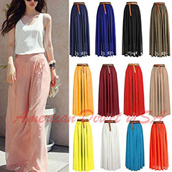 Women Double Layer Chiffon Pleated Retro Long Maxi Dress Elastic Waist Skirt: 