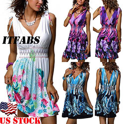 Women Summer Boho Short Maxi Dress Evening Cocktail Party Beach Dresses Sundress: 