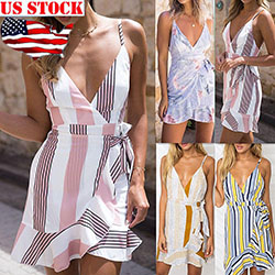 Women Summer Ruffle Beach Casual Party Evening Dresses Cocktail Short Mini Dress: Cocktail Mini Dress  