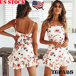 Women's Boho Floral Chiffon Summer Party Evening Beach Short Mini Dress Sundress: Floral Outfits  