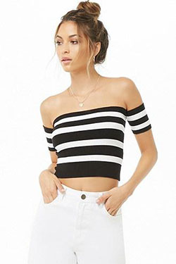 Striped Off-The-Shoulder Crop Top: 