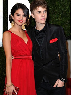 Hot Selena and Justin in Red and Black: Red Dress  