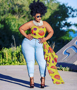 Floral Top With Light Blue Skinny Jeans: Skinny Jeans,  Slim-Fit Pants,  Plus size outfit,  black girl outfit  